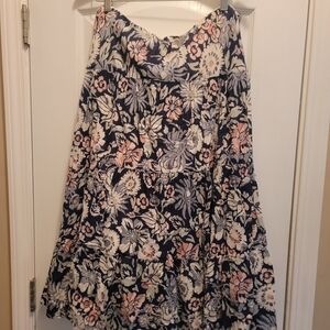 Chic Floral A-Line Skirt in Navy and Pink